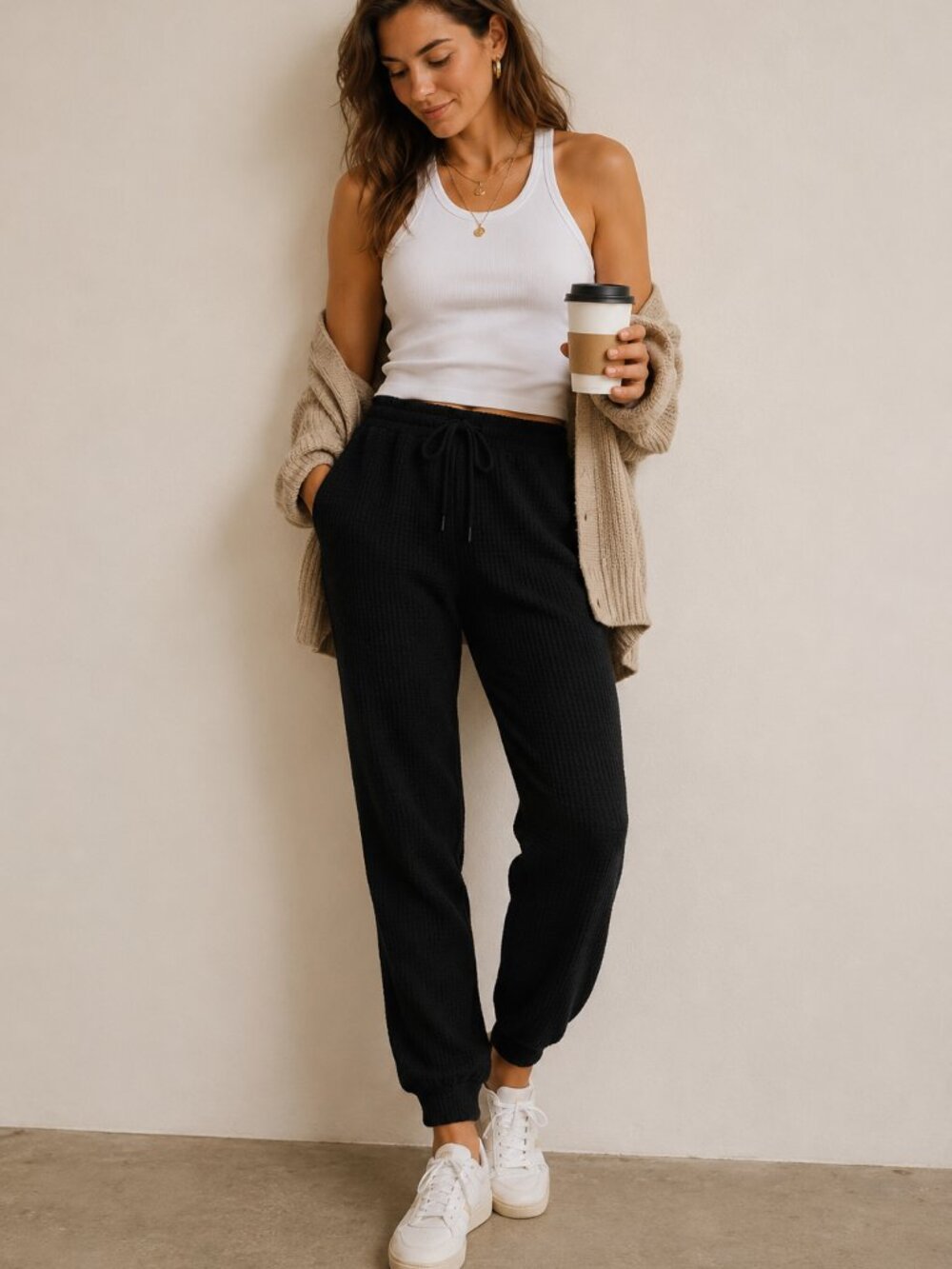 Reformation Berkeley Waffle Knit Joggers Black Size Small Thermal Cotton Blend P